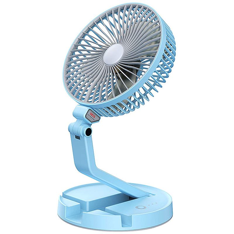 Mini Folding Fan Table Lamp Phone Holder Portable Desk Fan Wall-Mounted Cooling Electirc Fan 3 Speed Adjustable(Blue)