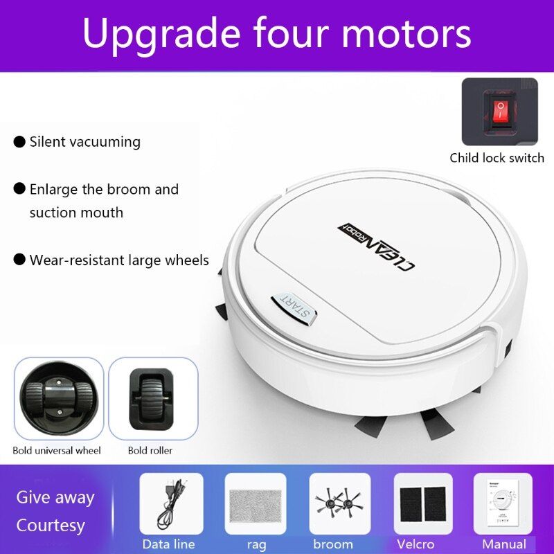 Wireless Vacuum Cleaner 3-in-1 Automatic Cleaner USB Rechargeable Wet/Dry Use for Marble Wood Floor Ceramic Tile Carpet-W-F