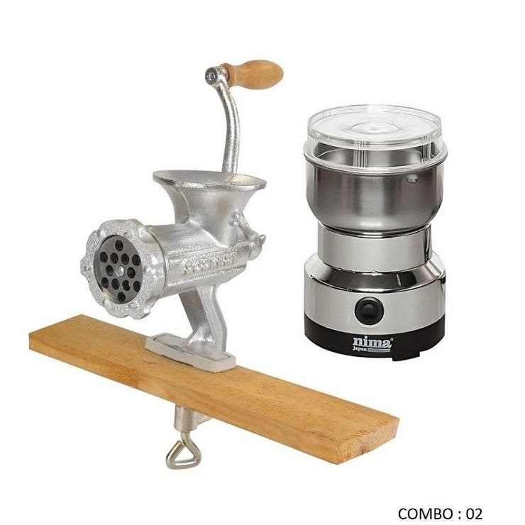 Combo of Meat Mincer and Nima Electric Spice Grinder - Silver