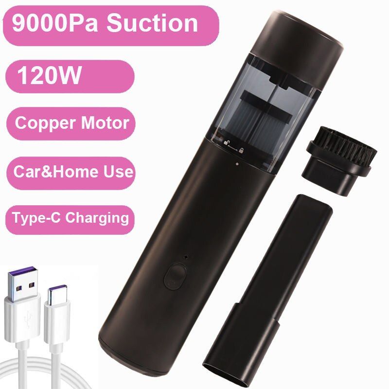 Handheld Vacuum Cleaner Portable Handy Home Car Vacuum Cleaners Wireless 9000/12000Pa Strong Suction Mini Cleaner-9000Pa Black