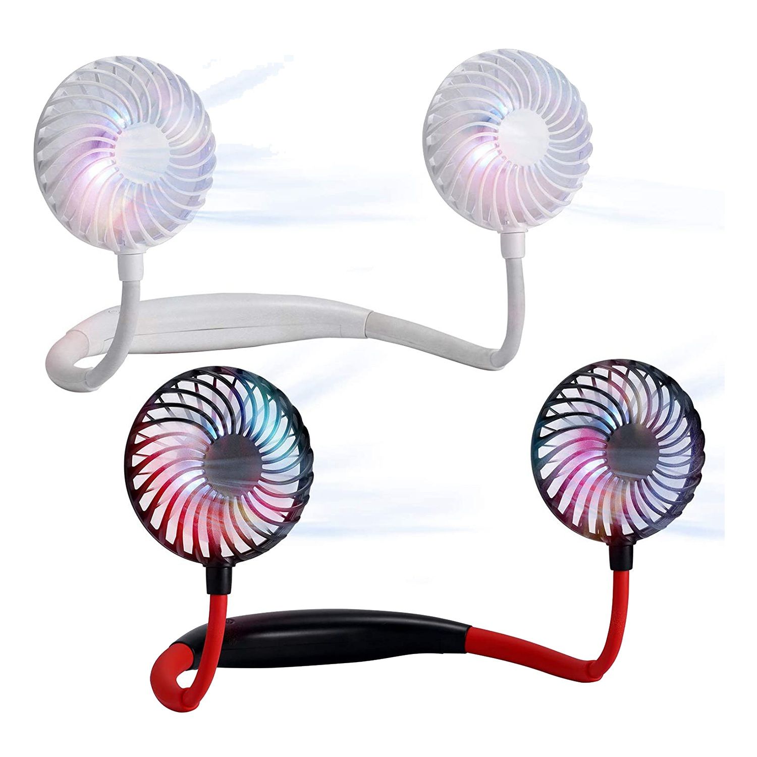 2 Pcs Portable Neck Fan,Mini USB Cooling Fan with 3 Level Air Flow,Color LED Light for Home Office Travel Indoor Outdoor