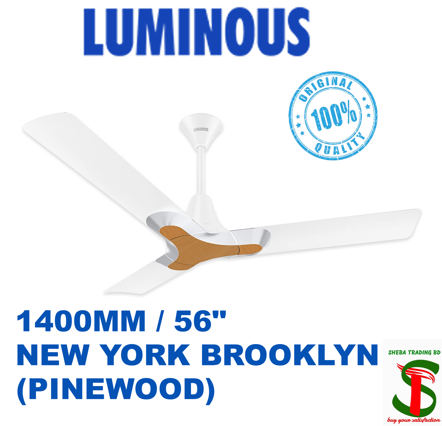 Luminous NEW YORK BROOKLYN 1400MM / 56 INCH Ceiling Fan (PINEWOOD) Made in India
