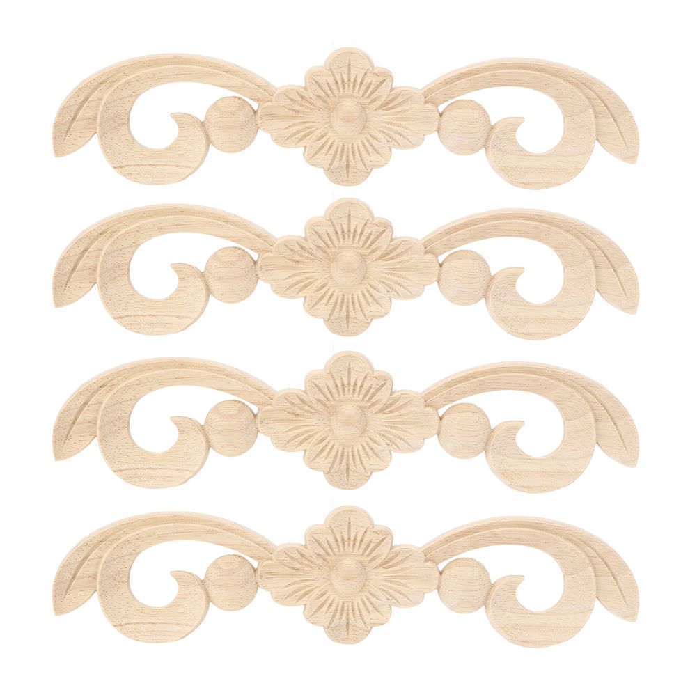 4Pcs Wood Carved Corner Onlay Applique Furniture Door Cabinet Bed Home Decor FK
