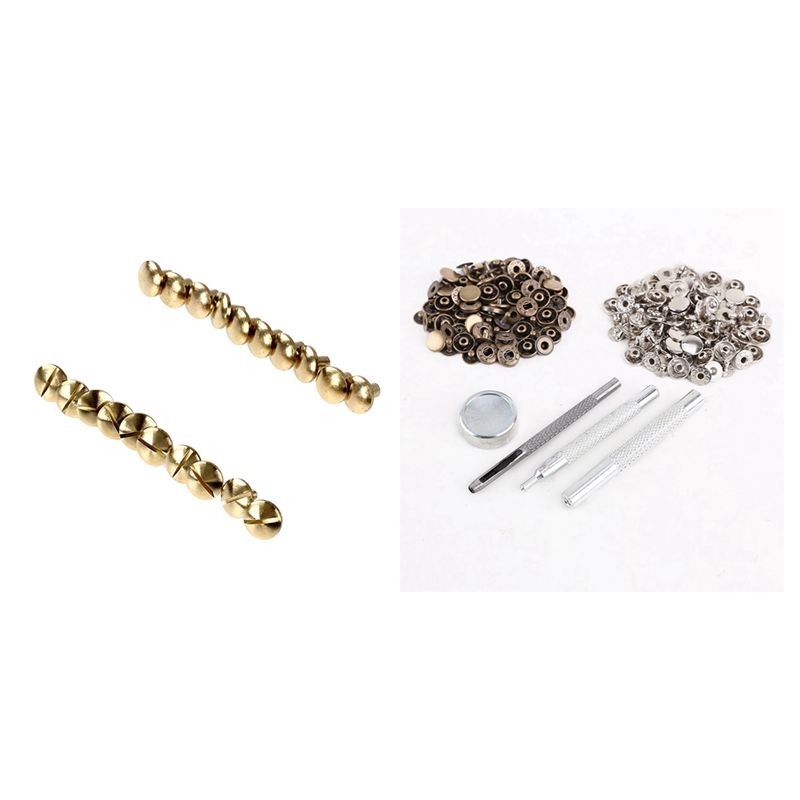 50 Pcs galactic Bronze 10Mm Snap Button Metal + Tool Set for Leather Handbags & 10 Pcs Arc Solid Brass Button Stud Screw
