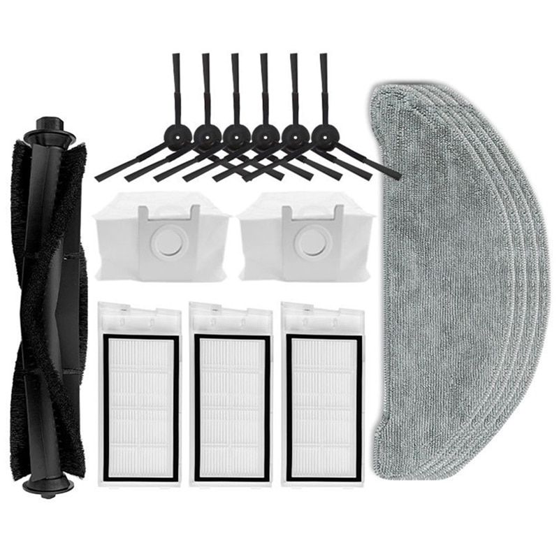 For ROIDEVE Plus Vacuum Cleaner Parts Main Brush Side Brushes Dust Bags Hepa Filters Mop Cloths-Light Grey