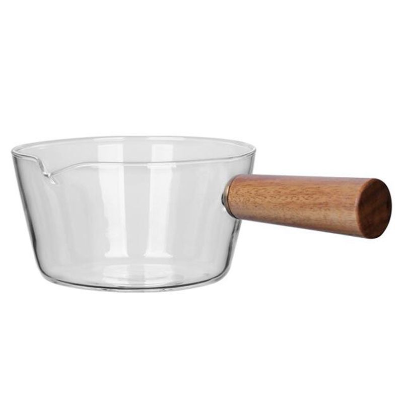 Glass Milk Pot with Wooden Handle 400Ml Cooking Pot for Salad Noodles Gas Stove Cookware