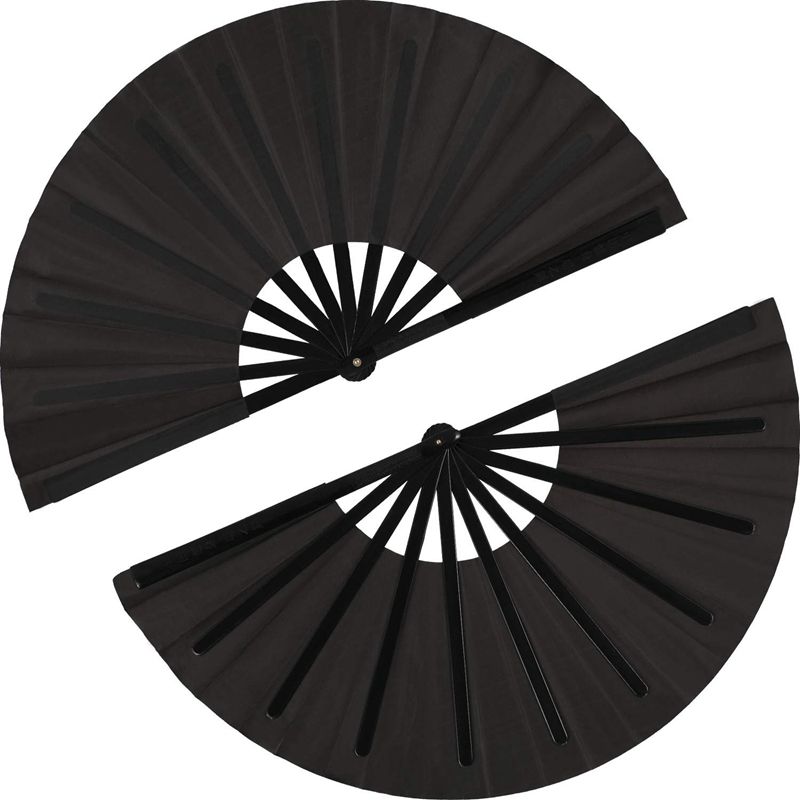 2 Pieces Large Folding Nylon Cloth Handheld Folding Chinese Kung Fu Tai Chi Black Decoration Fold Hand For Party Favors