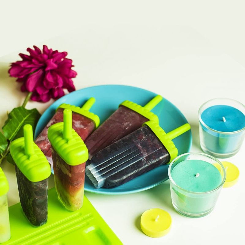 6 Pack No BPA Reusable Ice Cream DIY Molds Holders with Tray and Sticks Popsicles Maker Fun for Kids-Green