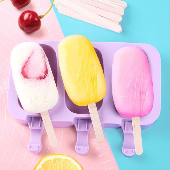 1Pcs Ice Cream Mold Silicone Reusable Ice Cream Tray Popsicle Molds with 50 Wood Sticks