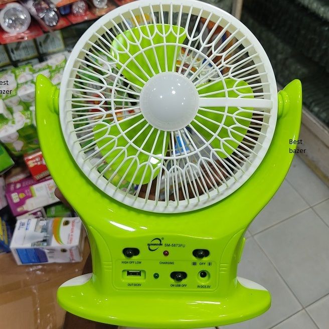 Portable Rechargeable Fan with Led Light - (Green and White)