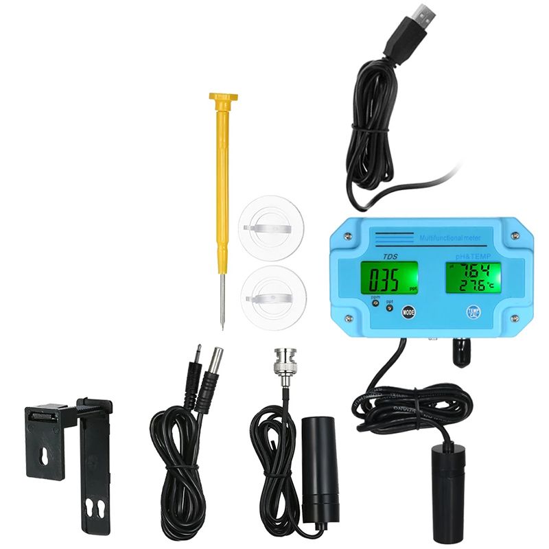 Ph Meter Water Detector 3 in 1 PH/TEMP LCD Digital Meter Test Meter Water Quality Monitor Water Quality Tester-EU Plug