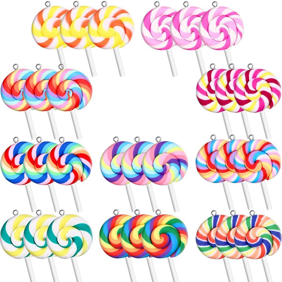 HAOEN Colorful Lollipops Clay Pendant Candy Lollipop Charms for DIY Handmade Crafts (30 Pieces)
