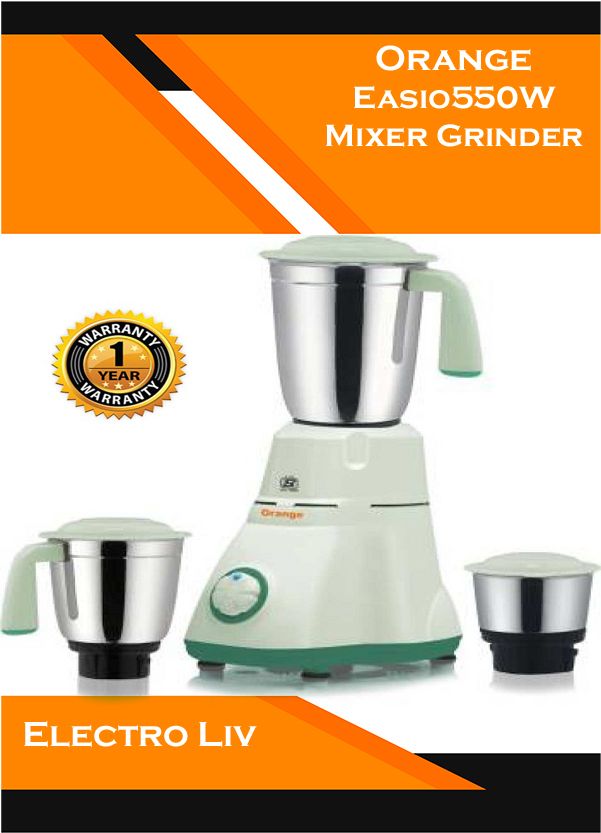 Orange Easio550 550 W Mixer Grinder  (Multicolor, 3 Jars)