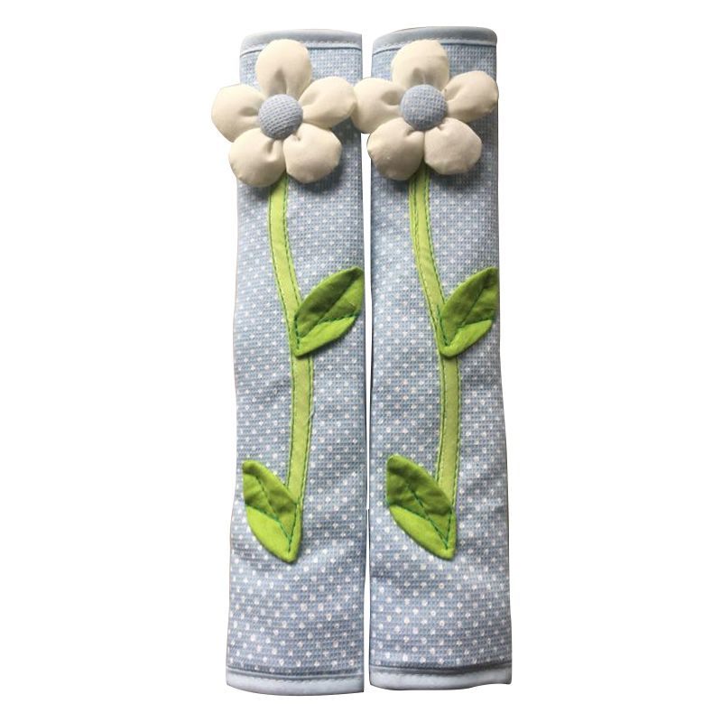 2PCS Pastoral Flower Polka Dot Door/Refrigerator Handle Cover Fridge Door Handle Gloves Home Decor Kitchen Accessories Blue(null)