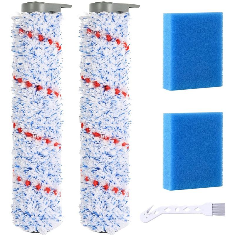 BRADOO-Replacement Brush Roller for Tineco IFloor Wet Dry Cordless Vacuum Cleaner, 2 Pack Roller Brush +2 Pre-Filter Foam
