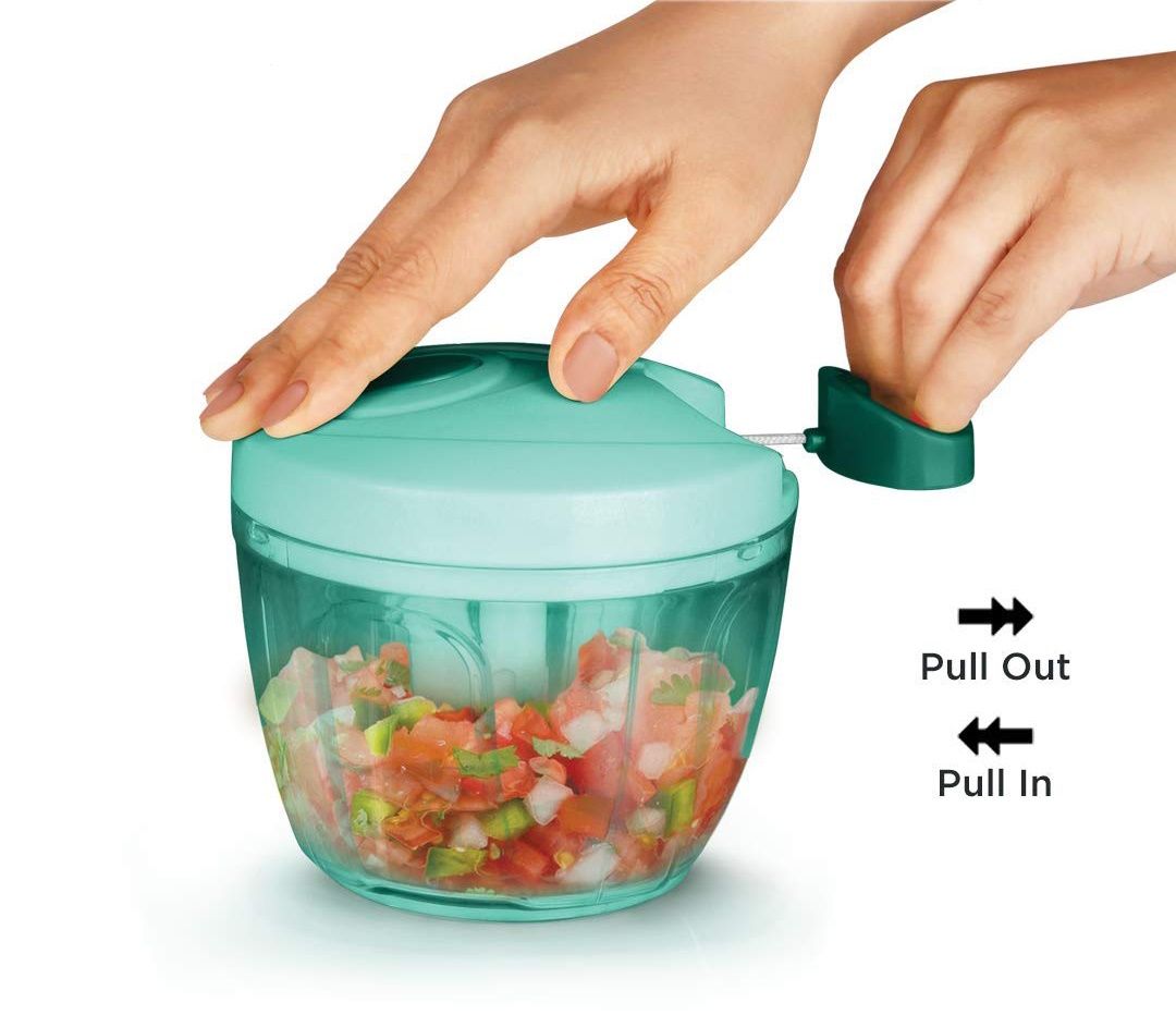 Large Handy and Compact Chopper Handy Quick Cutter for Kitchen, 3 Blade Stainless Steel, Pull String, Green (350ml and 900ml)