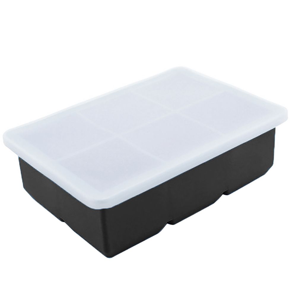 Food Grade Silicone 6 Grids Square Ice Cube Tray Maker Mold Container with Lid