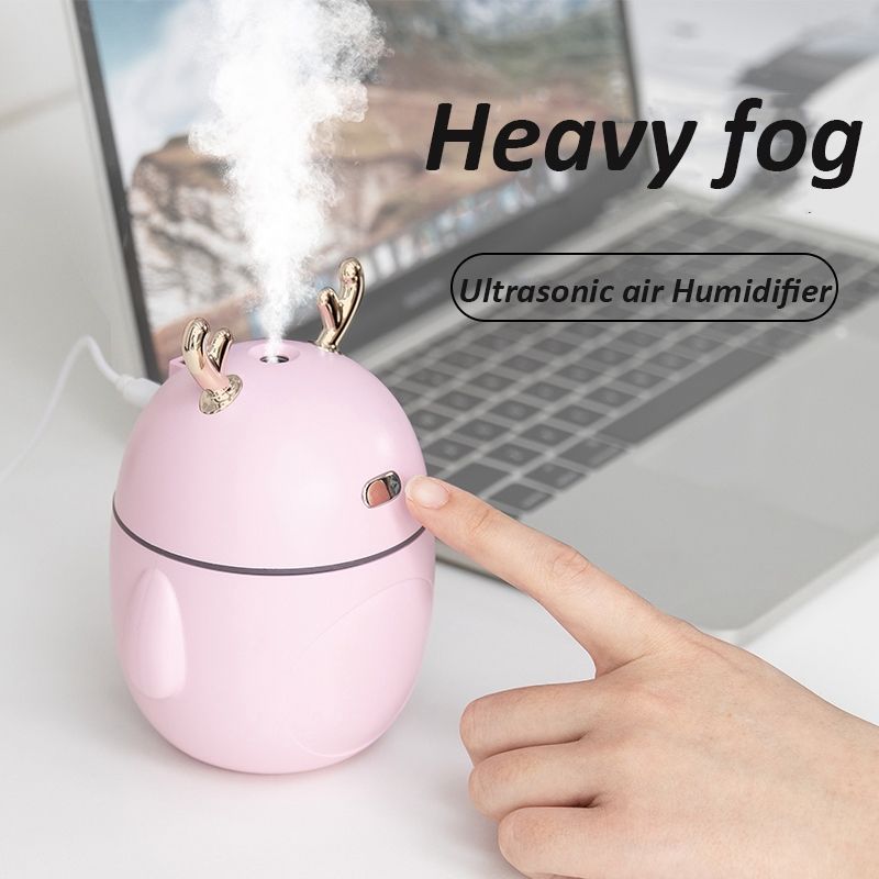 Lovely Deer Air Humidifier USB Ultrasonic Cool Mist Maker Fogger LED Light Mini Aroma Diffuser Essential Oil Humidificador Pink