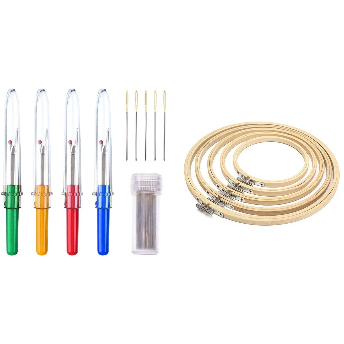 1 Set Cross Stitch Hoop Frame Ring Bamboo & 1 Set Hand Sewing Tools Set,Cross Stitch/ Embroidery Hand Needles