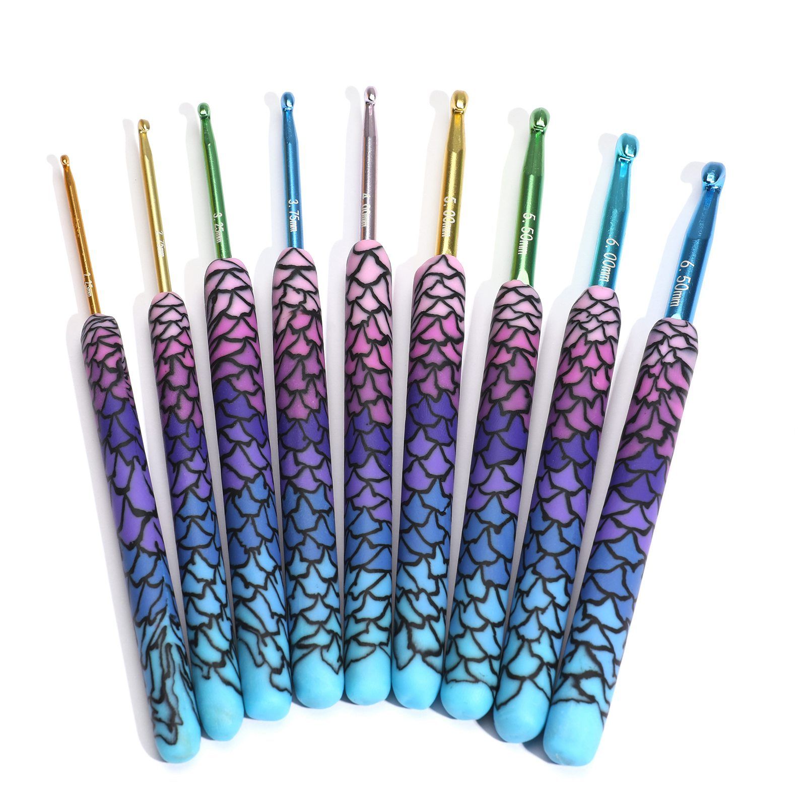 12Pcs Aluminum Crochet Set Ceramic Handle Knitting Needles Kit Crochet Hooks Weaving Tools Sewing Accessories-B