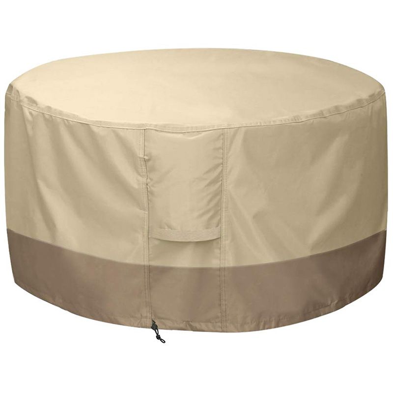 Fire Pit Cover Round-210D Oxford Cloth Heavy Duty Patio Outdoor Fire Pit Table Cover Round Waterproof Fits for 34/35/36 Inch Fire Pit Bowl Cover (36 Inch D x 24 Inch H,Beige+Brown)