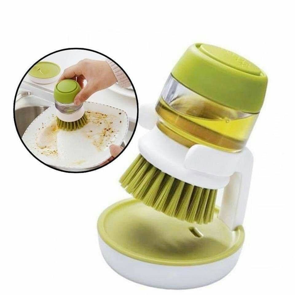 Dish Washing Soap Dispensing Brush and Storage - Olive