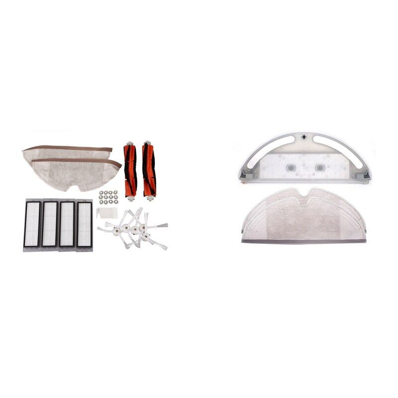 Main Brush Hepa Filter Side Brush Mop Cloths with Water Tank + Mop Cloth Spare Parts-As Shown