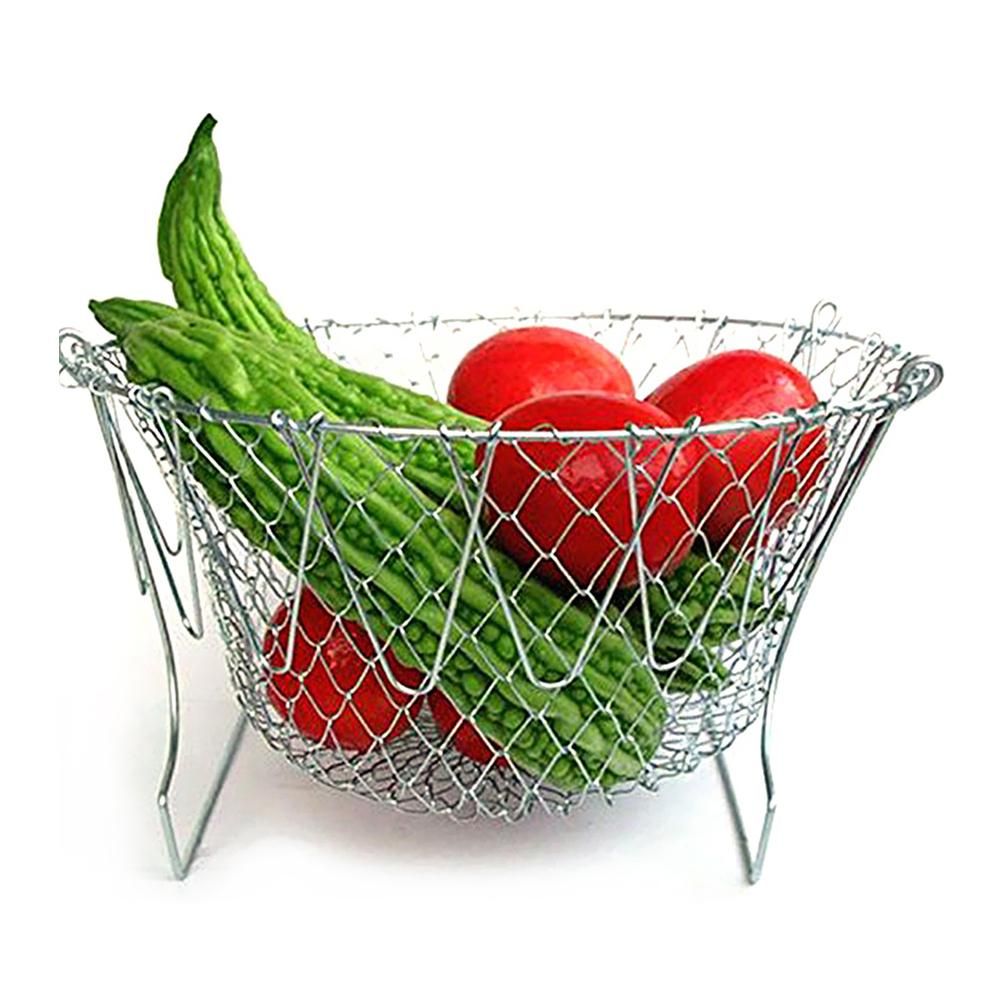 1 Pcs Home Kitchen Foldable Fry Basket Poaching Boiling Deep Frying Fruit Vegetable Rinsing Washing Cook Tool 201 Stainless Steel