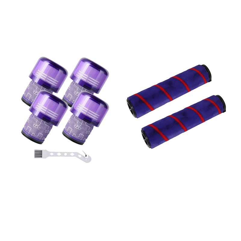 TWEXQNY-4Pcs Replacement Filter for Dyson V11 SV14 with 2Pcs Soft Roller Brush for Dyson V7 V8 V10 V11