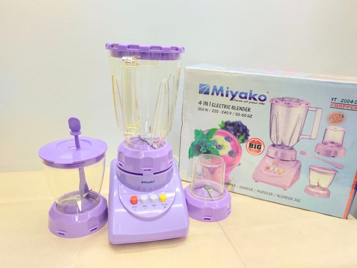 Miyako 4 In 1 Electric Blender, Chopper, Grinder,Blender Jug, Muddler. 350Watt Sky Blue Color Use For Heavy Duty Home And Office. CD:P600.