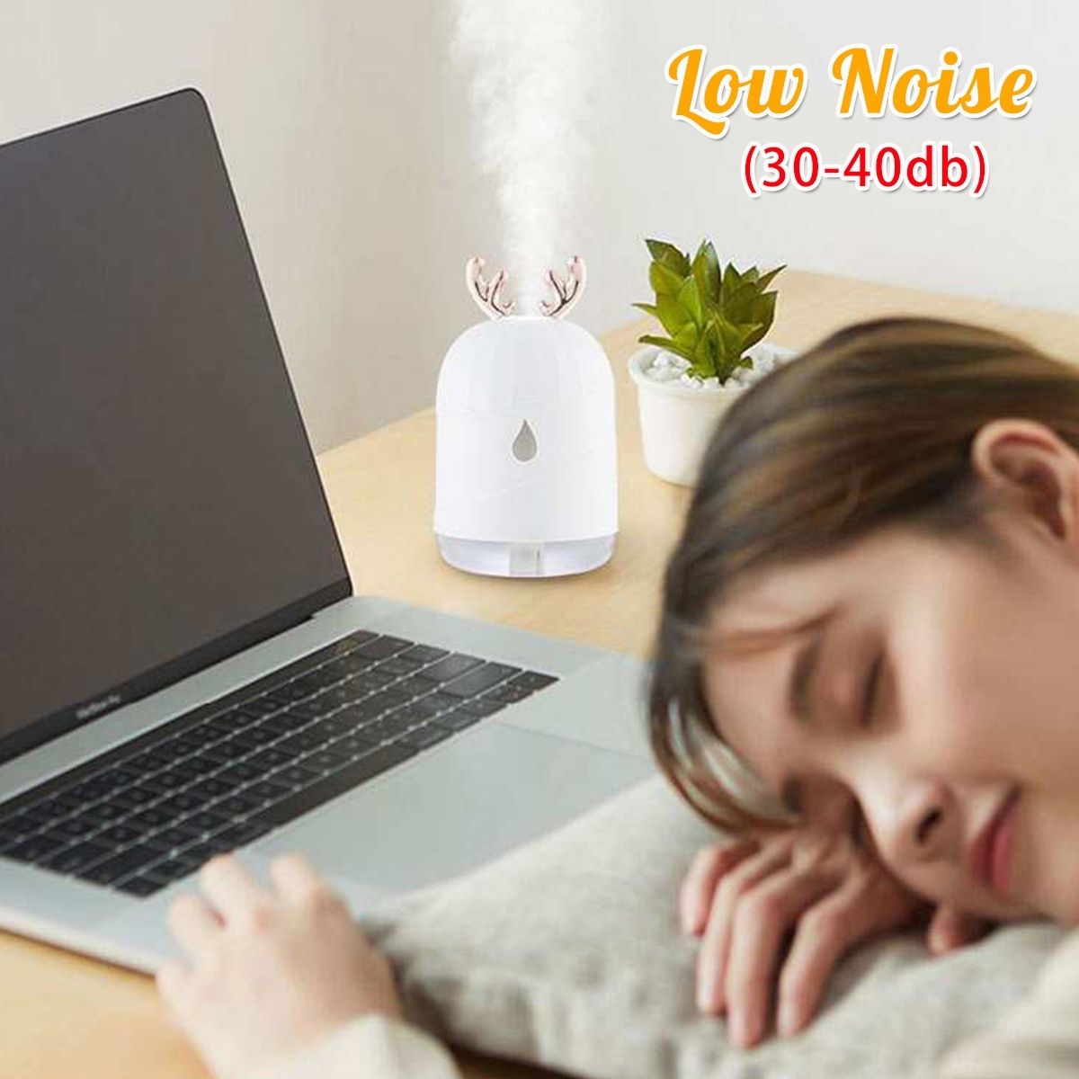Cute Little Deer Design Ultrasonic Air Humidifier with LED Night Light, Aroma Essential Oil Diffuser, Air Fresher for Home Car USB
