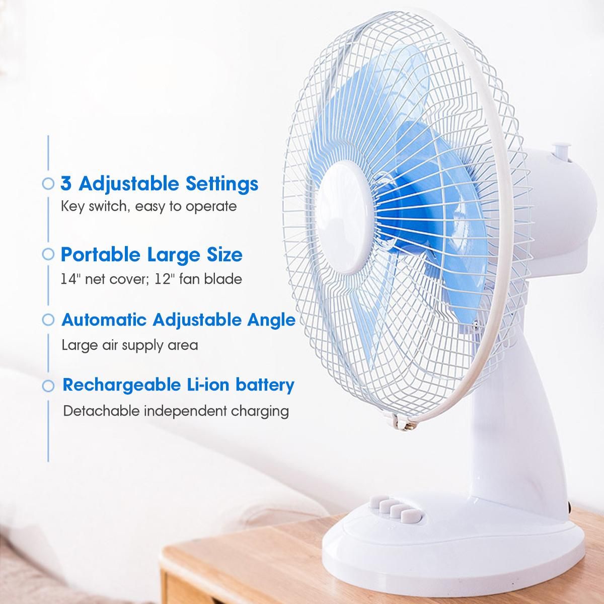 Facilitating your life 11W Cordless Fan Portable Adjustable Angle Camping Outdoor Cooling Rechargeable