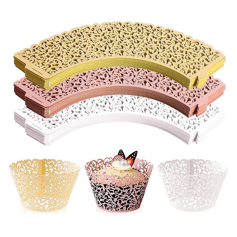 150Pcs White Cupcake Wrappers Lace Cupcake Liners Cupcake Papers Cupcake Cups Cases for Wedding Birthday Party Decor