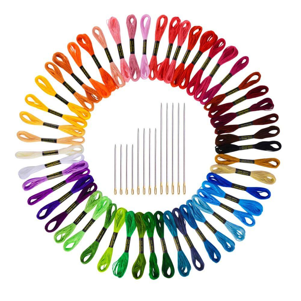 50 Skeins Embroidery Floss Cross Stitch Thread Bracelet String with Needles for Friendship Bracelet - Random Color