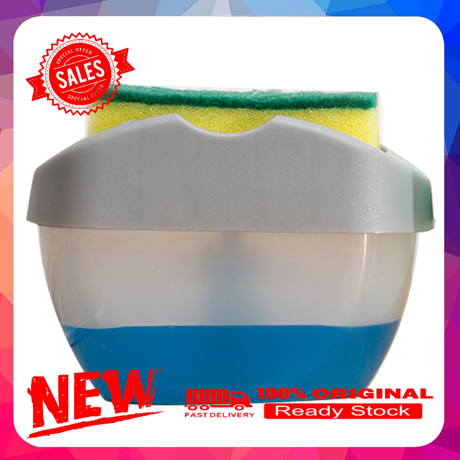 Press Soap Dispenser with Sponge Dishwashing Liquid Container Kitchen Dishwasher