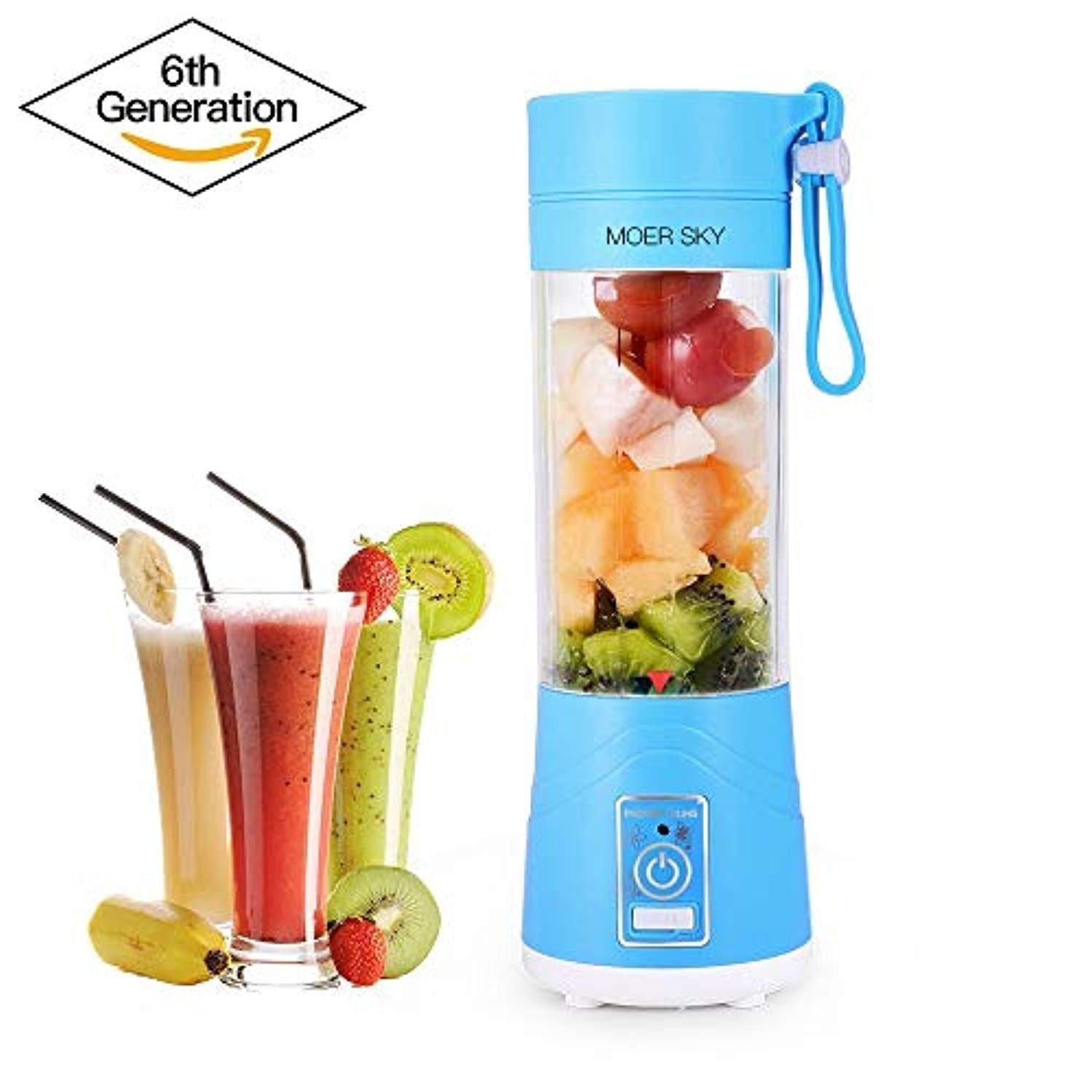 USB portable Rechargeable Battery New Fashion Electric Juice Blender Six Blades in 3D for Superb Mixing, 380mL