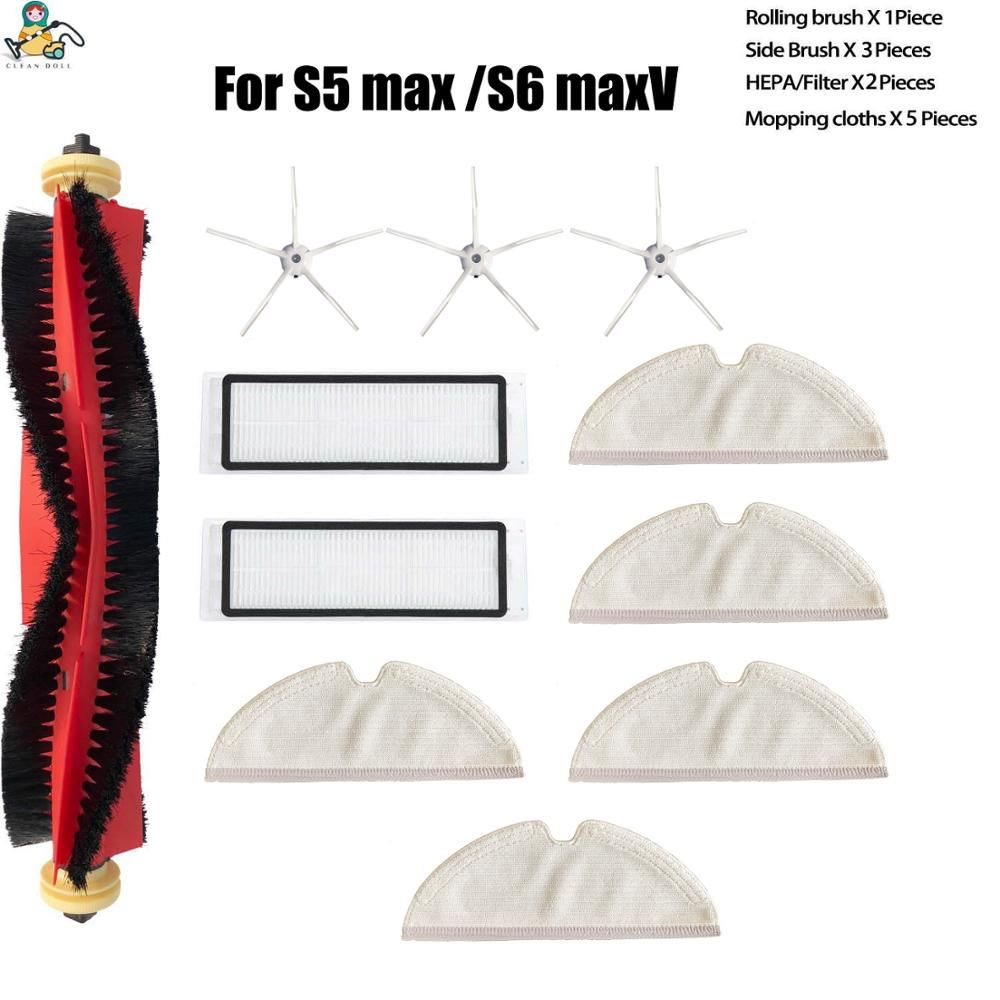 XiaoRoborock S5 MAX S6 maxV Pure Accessories Set  Main Brush HEPA Filter Side Brushes Mop Cloth Replacement Parts-S5-MAX-1235-WH