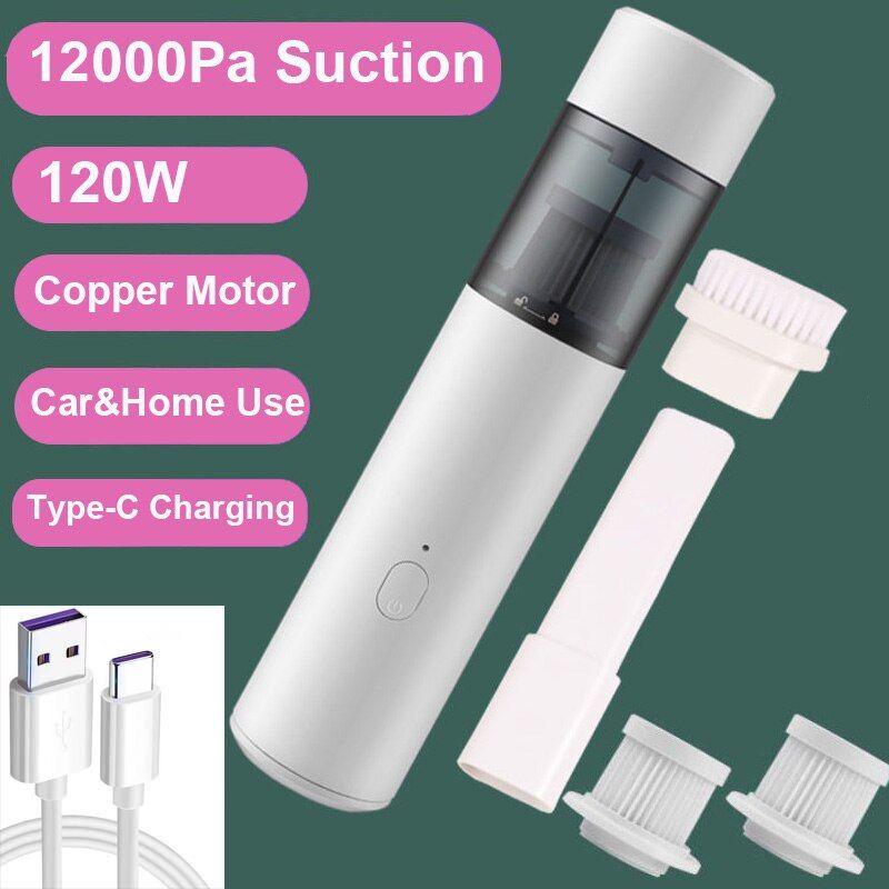 Handheld Vacuum Cleaner Portable Handy Home Car Vacuum Cleaners Wireless 9000/12000Pa Strong Suction Mini Cleaner-12000Pa White 2HEPA