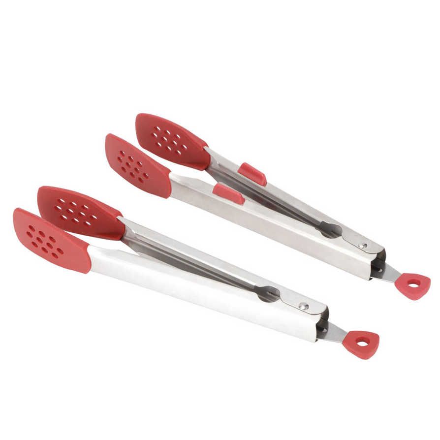 Steak Clip 2pcs Food Tong Stainless Steel Silicone Salad Barbecue Stencils Kitchen Tool