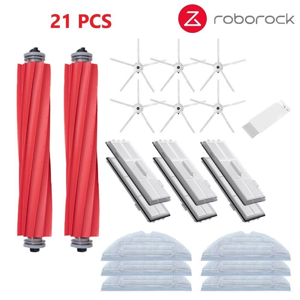 XiaoRoborock S7 S70 S75 S7Max s7MaxV T7S Plus Main Side Brush Mops Cloths HEPA Filter Kit Robotic Vacuum Cleaner Accessories-White 21pcs