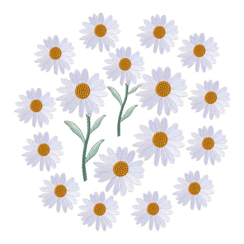 17Pcs Daisy Flower Embroidered Patch Iron/Sew on Applique for Dress Backpack Jacket (White)