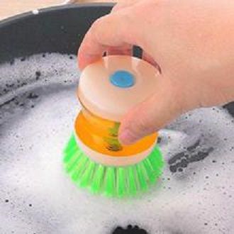 Dishwasher Soap Dispensing Palm Brush With Storage