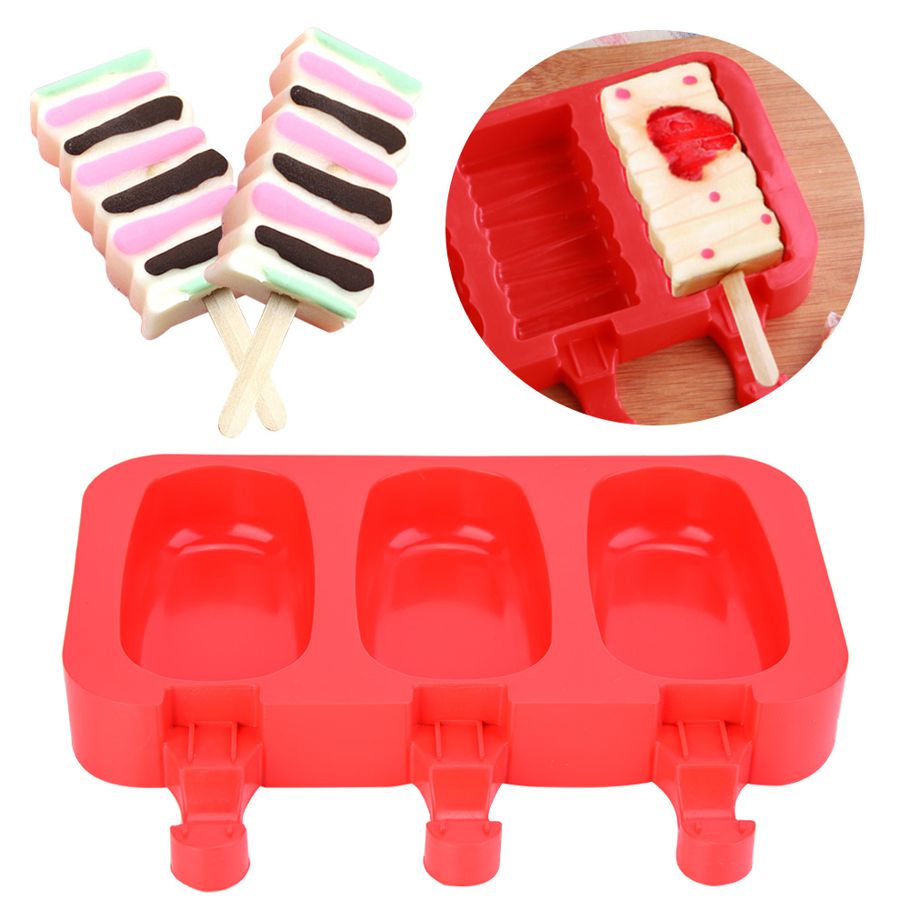 Non toxic Silicone Molds with Lid Red Ice Pop Mold for Cream Popsicle