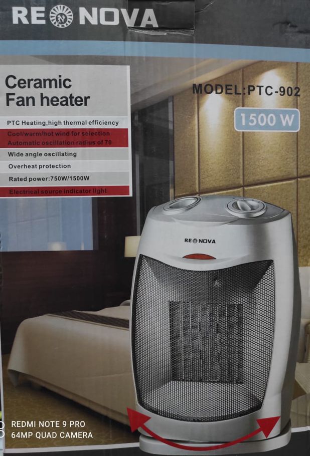 Nova Ceramic Fan Heater 1500W PTC-902 (02 Years Warranty 03 Years Service Warranty )
