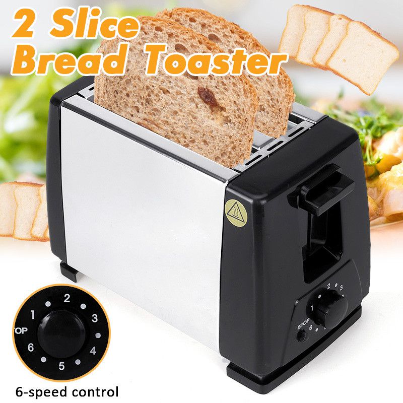 (6-Timing Control) 2 Slice Bread Toaster Kitchen Automatic P0p-up Toast Breakfast Cooking Machine Stainless Steel Electric Oven 110/220V For Bread Waffle Bagel - 220V EU Plug