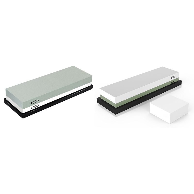 2 Pcs Sharpening stone :1 Pcs 2 Side Grit 3000/8000 Best Kitchen with Non Slip Rubber Base and Flattening Stone & 1 Pcs 1000/4000 Grit Waterstone Rubber Stone Holder Included