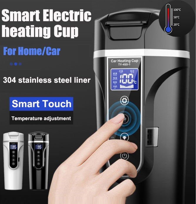 Smart Portable Electric Water Bottle for Coffee Tea Milk 450ML Auto Travelling Electric Water Kettle Cup BPA-Free LCD Display 304 SE 304 Stainless Steel Water Bottle for home car