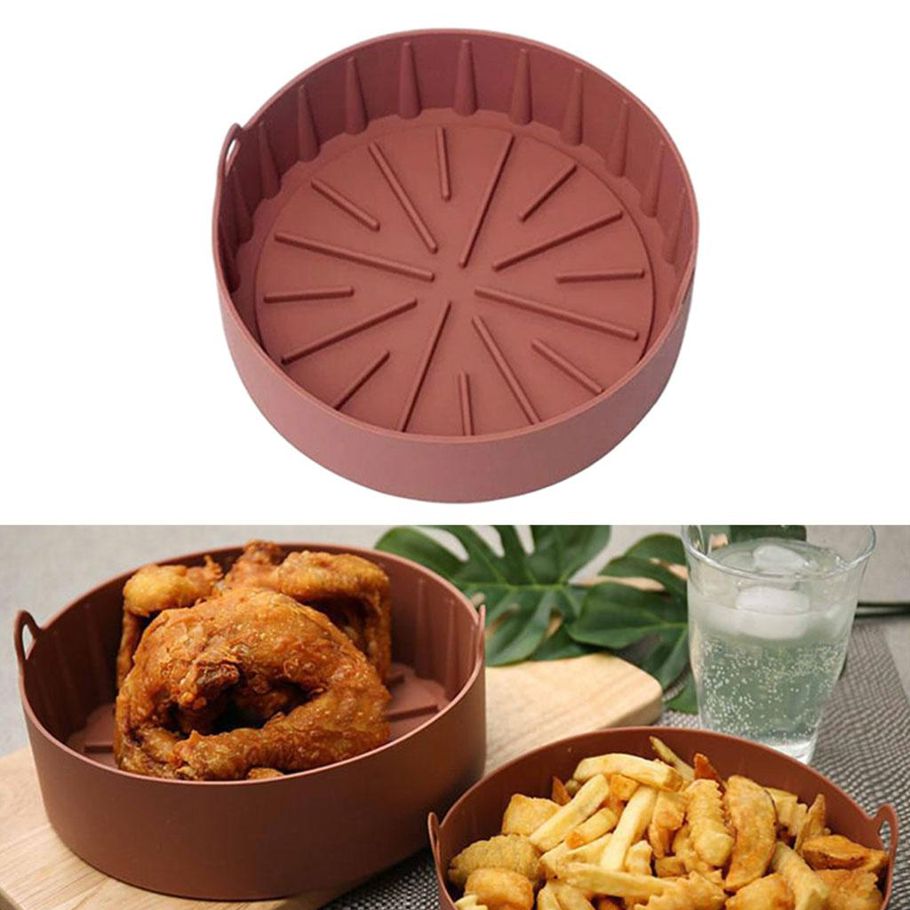 Round Air Fryer Silicone Pot Food Safe Oven Accessories Pizza Baking Tray