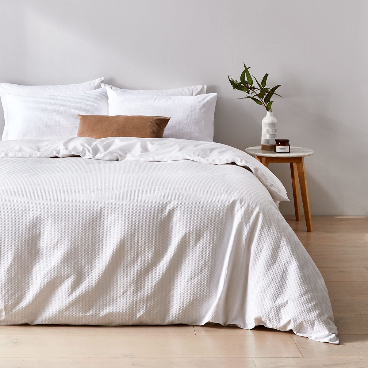 Waffle Cotton Quilt Cover Set - Single Bed, White
