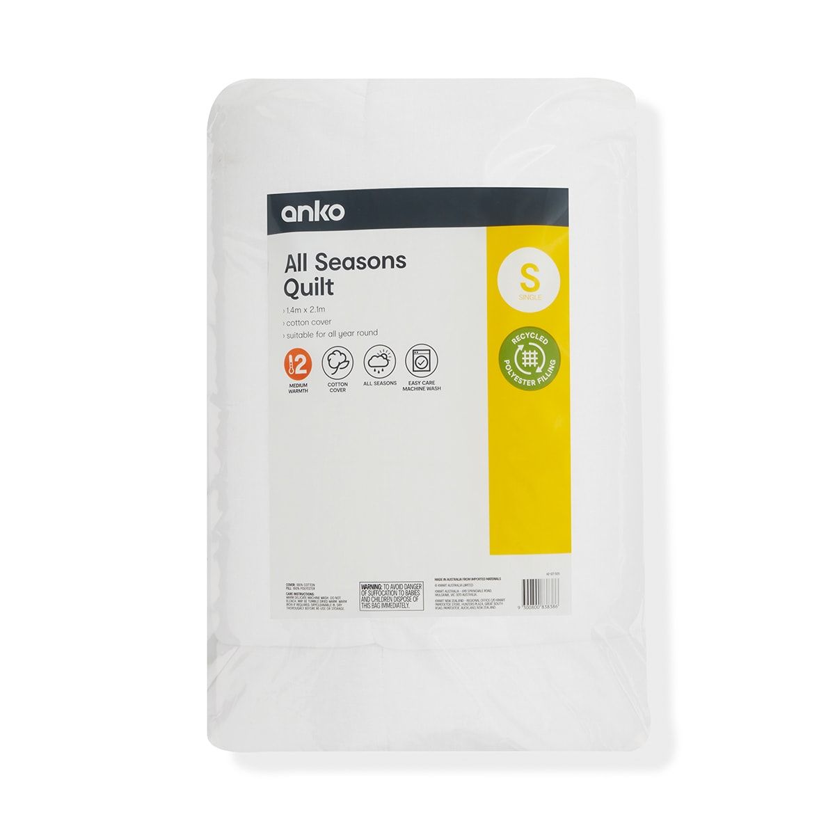 Medium Warmth All Seasons Quilt - Single Bed